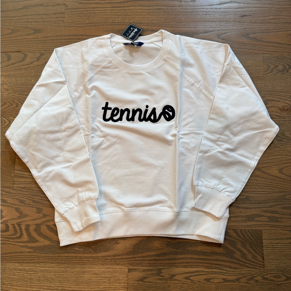 White Crew Neck Sweatshirt NWT with Ribbed Cuffs